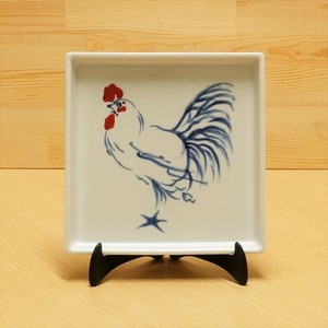 酉 9.0寸四方皿 有田焼 日本製 鳥 干支 角皿 鶏 白磁