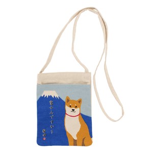 ミニショルダーバッグ ふじやましばた  柴犬　犬　富士山　ブルー　　24x17.5cm