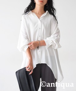 Antiqua Button Shirt/Blouse Plain Color Long Sleeves Tops Ladies'