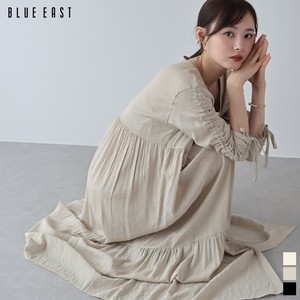 Casual Dress Long Sleeves Long V-Neck Shirring One-piece Dress Tiered
