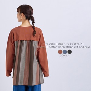 T-shirt Stripe Cotton Linen Cotton Cut-and-sew