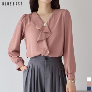 Button Shirt/Blouse Plain Color Tops