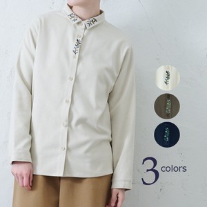 Button Shirt/Blouse Flower Embroidered Autumn/Winter