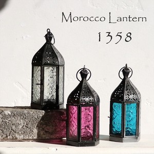 モロッコランタン キャンドルホルダー　高さ17.5cm　オリエンタルランプ6面のレリーフガラス