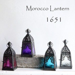 モロッコランタン キャンドルホルダー 高さ16cm 4面のレリーフガラス Morocco Lantern Candle holder