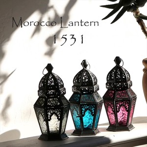 モロッコランタン キャンドルホルダー 高さ23cm　6面のレリーフガラス　Morocco Lantern Candle holder