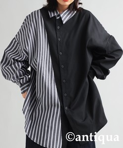 Antiqua Button Shirt/Blouse Long Sleeves Stripe Ladies' Switching