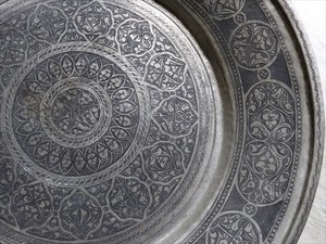 アンティーク銅製のトレイ　丸盆　直径60cm　銅製品
