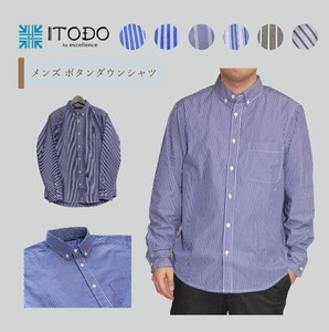【おすすめ】【ITDGP1】ITODO ボタンダウンシャツ ビジネス カジュアル ストライプ しわ加工 綿
