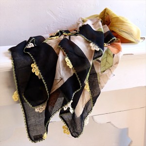 オヤスカーフ 92×92cm トルコの伝統手芸レース編みトゥ・オヤ パープル 花とドット柄