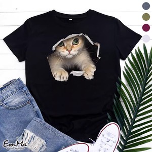【2023新作】 EF0816 猫モチーフプリントTシャツ 半袖 かわいい 夏 ラウンドネック