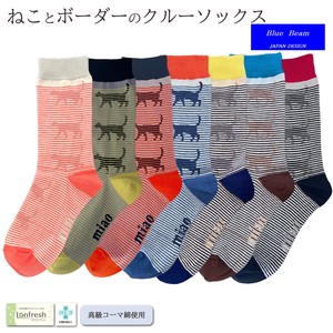 Crew Socks Series Cat Socks Border M 7-colors Made in Japan