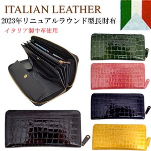 Long Wallet Round Fastener Genuine Leather Ladies'