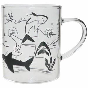 【マグカップ】耐熱グラスマグ 海アート サメ