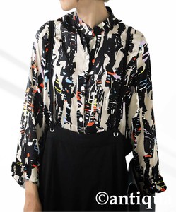 Antiqua Button Shirt/Blouse Stand-up Collar Ladies'