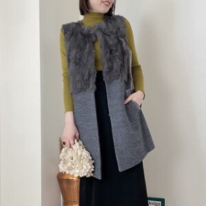 Vest/Gilet Faux Leather Rabbit Fur