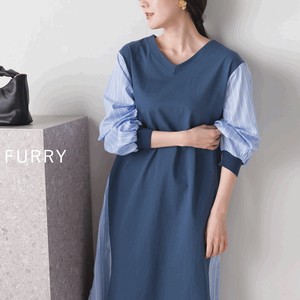 Casual Dress Design Mixing Texture Docking One-piece Dress 2-way
