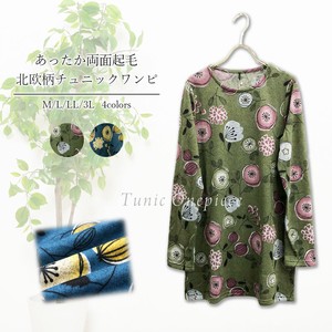 Tunic Brushing Fabric Floral Pattern L One-piece Dress