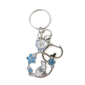 Key Ring Key Chain sliver Cherry-Blossom Viewing Cat