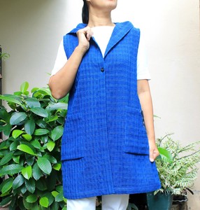 藍染め ざっくり手織り木綿の前開きパーカベスト