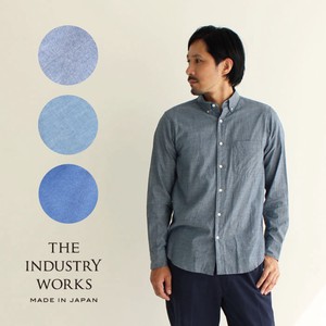 Button Shirt Plain Color Long Sleeves Buttons Indigo Men's Made in Japan