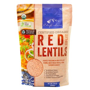 シェフズチョイス オーガニック 赤レンズ豆 レッドレンティル 500g Organic Red Lentils