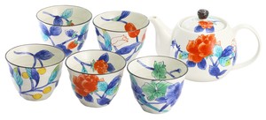 Mino ware Japanese Teacup Gift Set Cloisonne Pottery Indigo