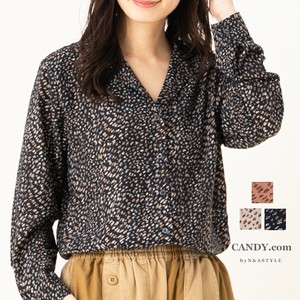 Button Shirt/Blouse Leopard Print Long Sleeves Tops Ladies'