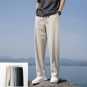 Full-Length Pant Plain Color Cotton Linen