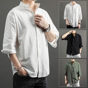 Button Shirt Plain Color Cotton Linen