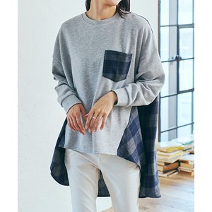 T-shirt Pullover Flare Brushed Long T-shirt Mixing Texture Switching
