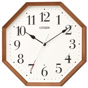 CITIZEN 置き 時計･掛け 時計 茶 電波 アナログ 連続秒針 小さい タイプ 八角 木