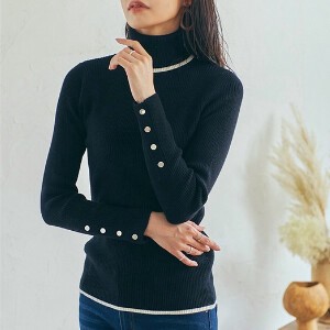 Sweater/Knitwear Color Palette Bicolor Ribbed Buttons Turtle Neck Autumn/Winter