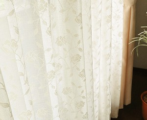 〈受注生産〉日本製 花とリーフ柄 巾100cm (2枚組)  アイボリー ミラーレースカーテン