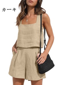 Pantsuit Plain Color Vest Cotton Linen Sleeveless Summer Ladies'