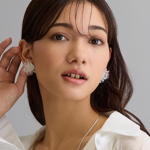 Pierced Earrings Titanium Post Flower Jewelry Clear Made in Japan