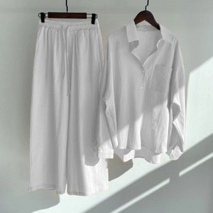 Pantsuit Plain Color Long Sleeves Cotton Linen Ladies'
