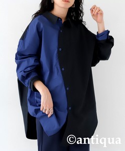 Antiqua Button Shirt/Blouse Bicolor Long Sleeves Tops Ladies'
