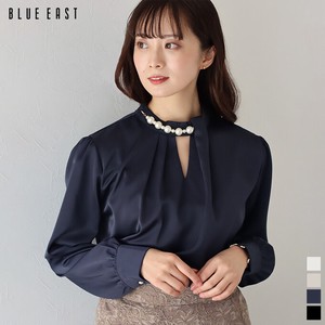 Button Shirt/Blouse Pearl Tops Stand-up Collar New color