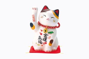 彩絵　金運来福招き猫（中）　【日本製 縁起物 招き猫 金運来福】