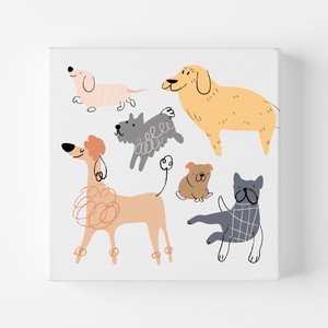正方形キャンバスパネル 【Cute Dogs 02】　北欧インテリア アートパネル ペット愛犬