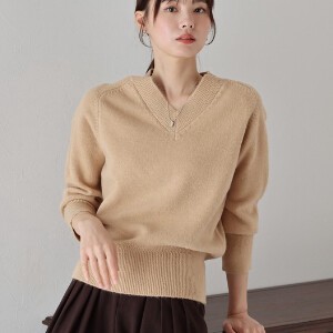 Sweater/Knitwear Knitted Plain Color Long Sleeves V-Neck Tops New color