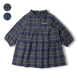 Kids' Casual Dress Long Sleeves Check Denim One-piece Dress M Tiered