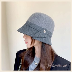 10135 ウール混ニット&布帛コンビ  エレガントデザイン帽子 ハット 婦人雑貨