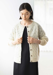 【フェアトレード】手編みアイレットカーディガン・ホワイト・M