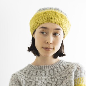 【フェアトレード】手編み透かしフェアアイルベレー帽・イエロー系