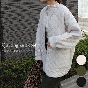 Coat Knitted Collarless Quilted Outerwear Blouson Midi Length Autumn/Winter