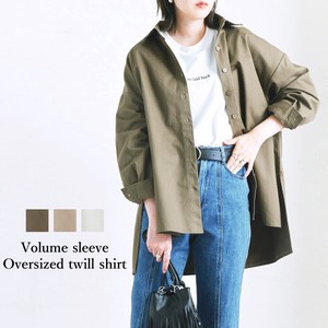 Button Shirt/Blouse Twill Oversized Slit Puff Sleeve Autumn/Winter