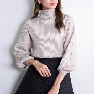 Sweater/Knitwear Bottle Neck Knitted Tops Rib Puff Sleeve Ladies' Autumn/Winter