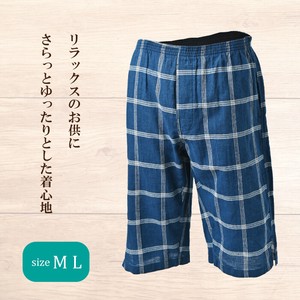 Loungewear Bottom Check Cotton Men's 7/10 length